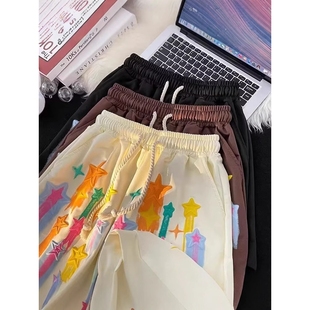 潮流直筒宽松痞帅休闲宽松五分裤 夏季 情侣款 欧美街头涂鸦星星短裤