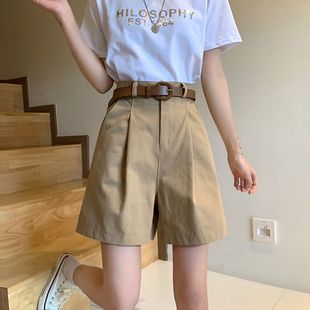 女夏季 阔腿西装 卡其色五分裤 薄款 短裤 网红小个子高腰a字休闲中裤