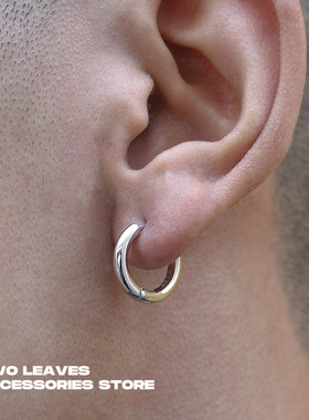 TWO LEAVES S925纯银实心极简光面素耳环街头百搭男女款简约耳圈