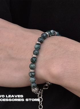TWOLEAVES男女钛钢绿纹串珠手链