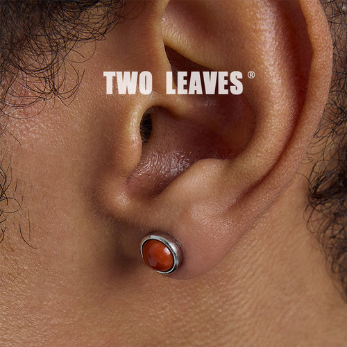 TwoLeaves925银圆形南红玛瑙耳钉