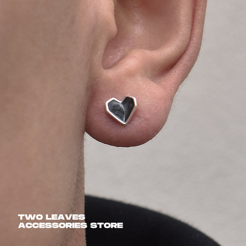 TWOLEAVES纯银情侣款爱心耳钉