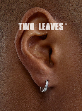 s925 TWO LEAVES 纯银耳环镶钻欧美嘻哈hiphop锆石街头男女百搭款