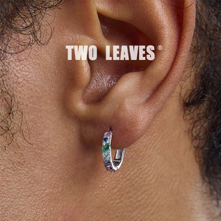 TWO S925纯银不规则彩钻耳环潮流高级感轻奢百搭男女耳扣 LEAVES