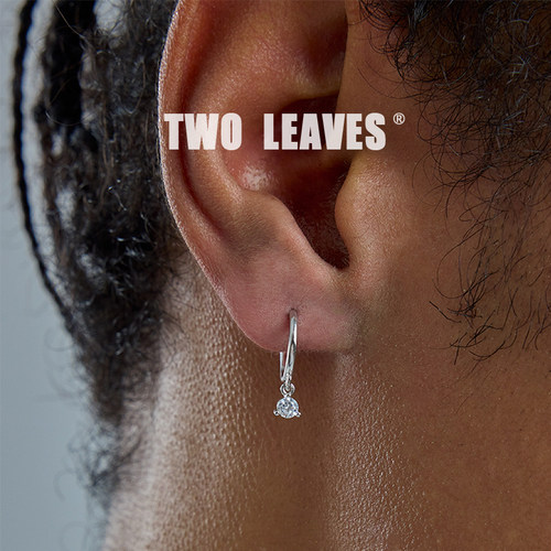 TWOLEAVES925纯银单钻挂坠耳环