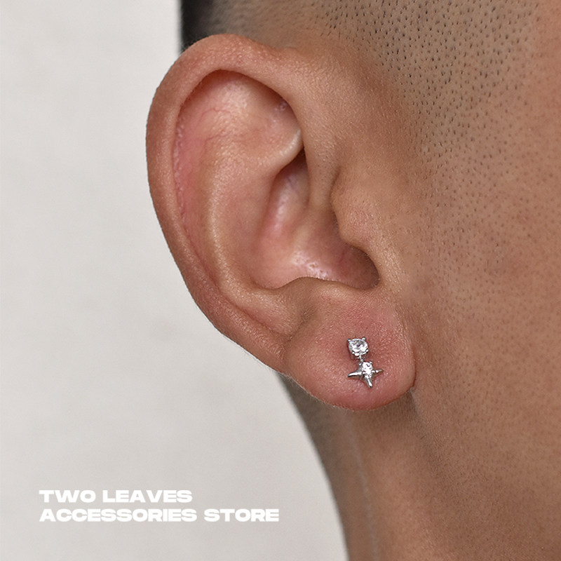 TWOLEAVESS925银双钻星星耳钉