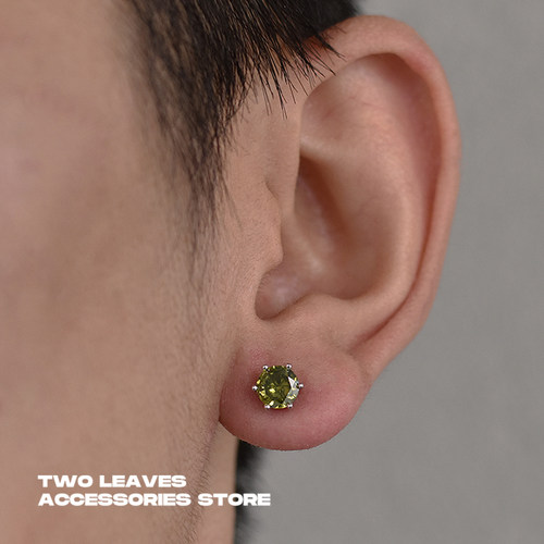 TWOLEAVESS925银六爪橄榄绿耳钉