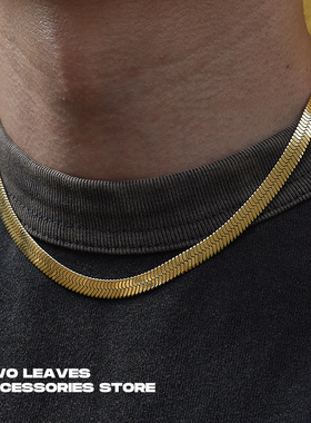 TWOLEAVES钛钢潮欧美金色蛇骨链