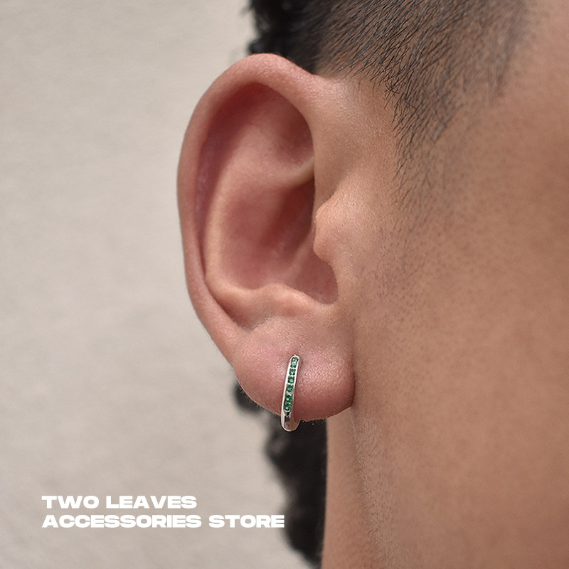 TWOLEAVES欧美纯银男女绿钻耳环