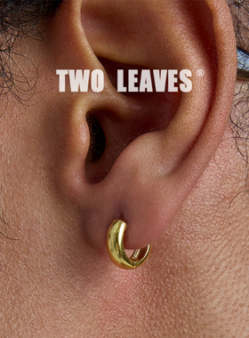 TWO LEAVES S925纯银极简金色镀18K金耳环时尚街头百搭男女潮耳扣