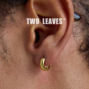 街头百搭男女潮耳扣 S925纯银极简金色镀18K金耳环时尚 TWO LEAVES