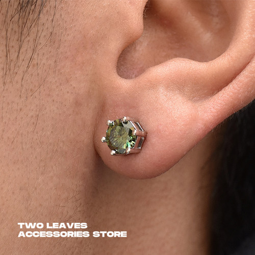 TWOLEAVES纯银绿色莫桑石耳钉