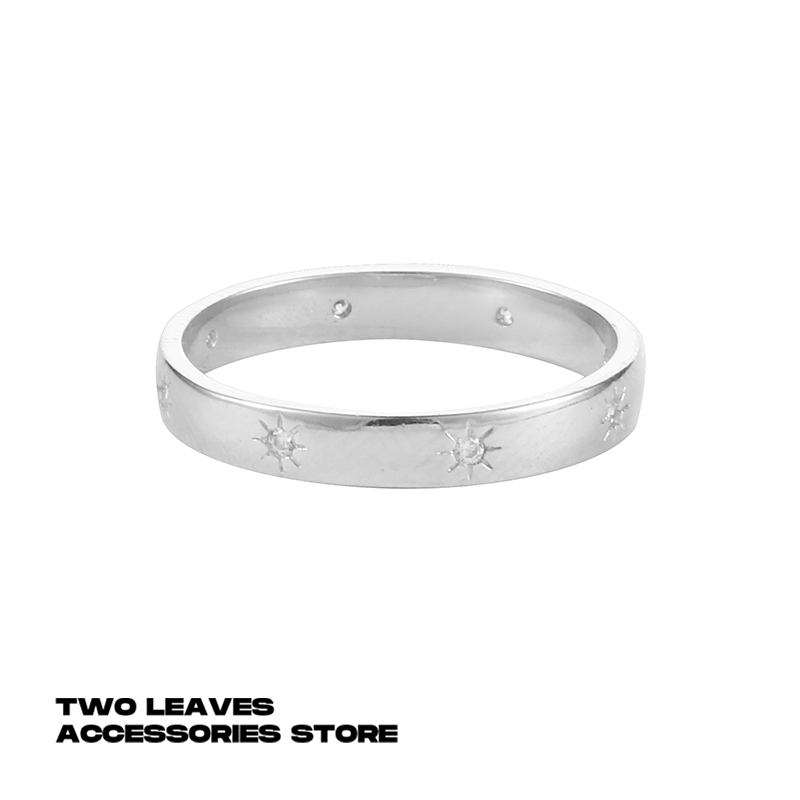 TWOLEAVES纯银潮八芒星镶钻戒指