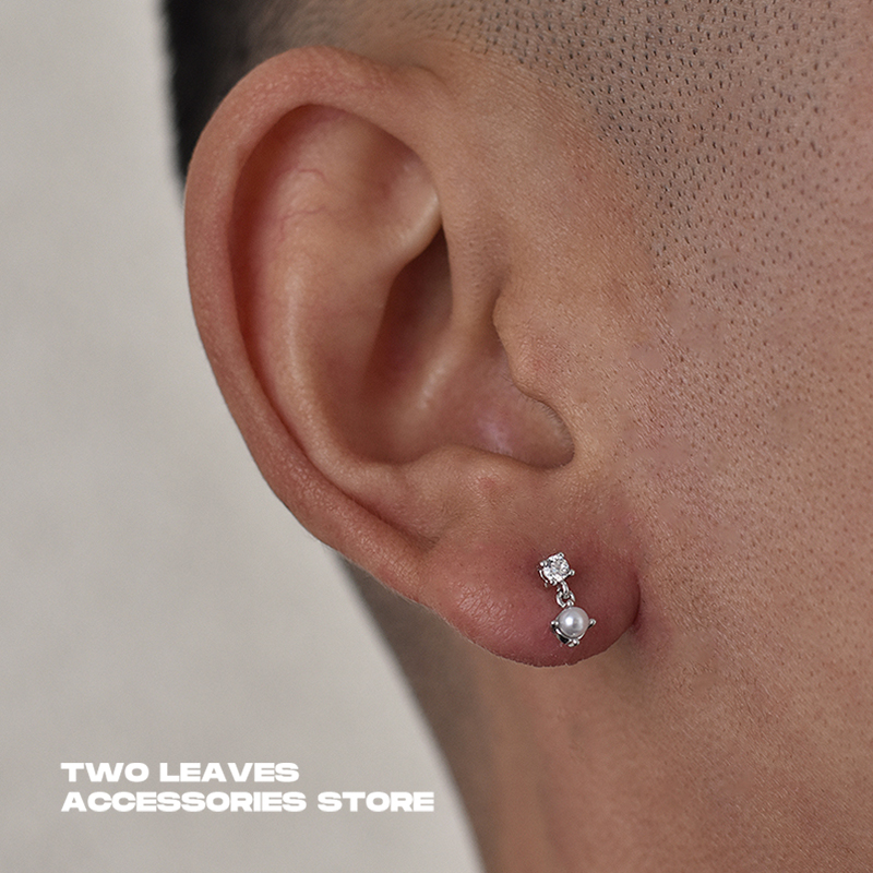 TWOLEAVES925银单钻珍珠挂坠耳钉