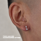 TWO LEAVES S925纯银单钻珍珠挂坠耳钉潮流百搭男女螺丝锆石耳饰