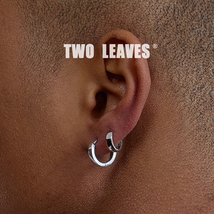 百搭耳圈 S925纯银耳环极简光面素环嘻哈街头男女同款 TWO LEAVES