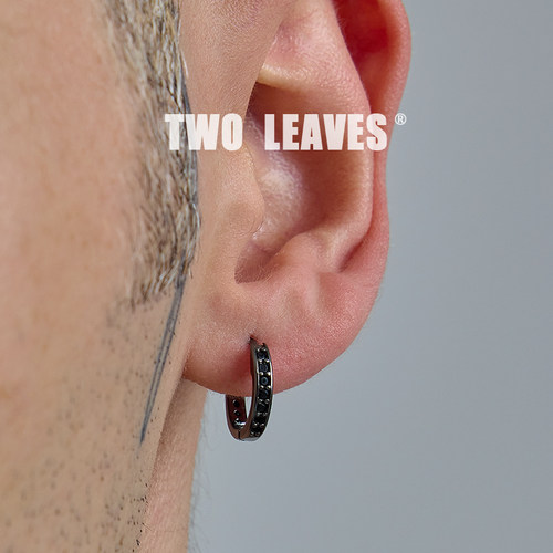 TWOLEAVES925纯银黑色锆石耳环