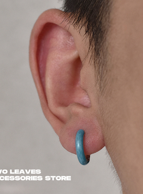 TWO LEAVES S925纯银蓝色纹耳环轻奢小众潮流欧美设计男女款耳圈