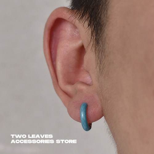 TWOLEAVESS925纯银蓝色纹耳环