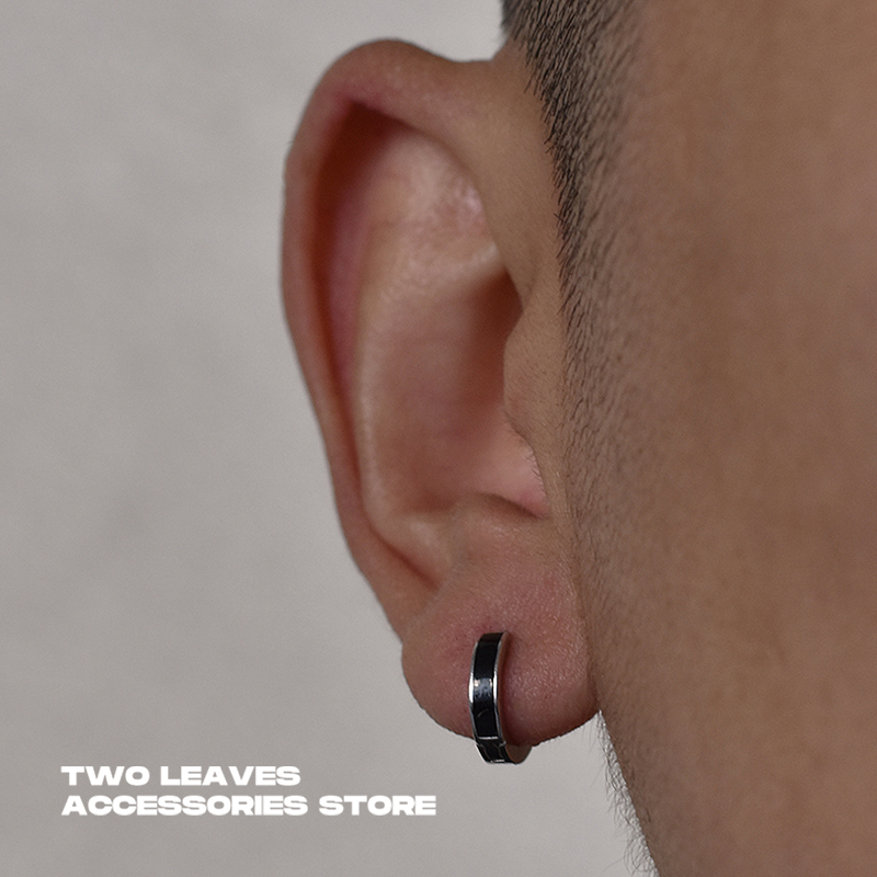 TWOLEAVESS925银简约黑色耳环