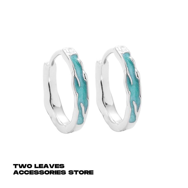 TWOLEAVESS925银不规则绿纹耳环