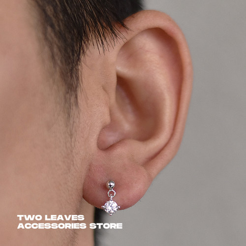 TWOLEAVES925纯银单钻挂坠耳钉
