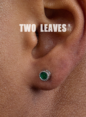 TWO LEAVES S925纯银白蓝黄绿锆石耳钉欧美多色嘻哈百搭男女耳饰