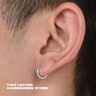 TWO S925纯银复古做旧罗马数字耳环街头百搭潮流男女耳扣 LEAVES