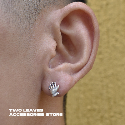 TWOLEAVES纯银嘻哈潮手掌耳钉