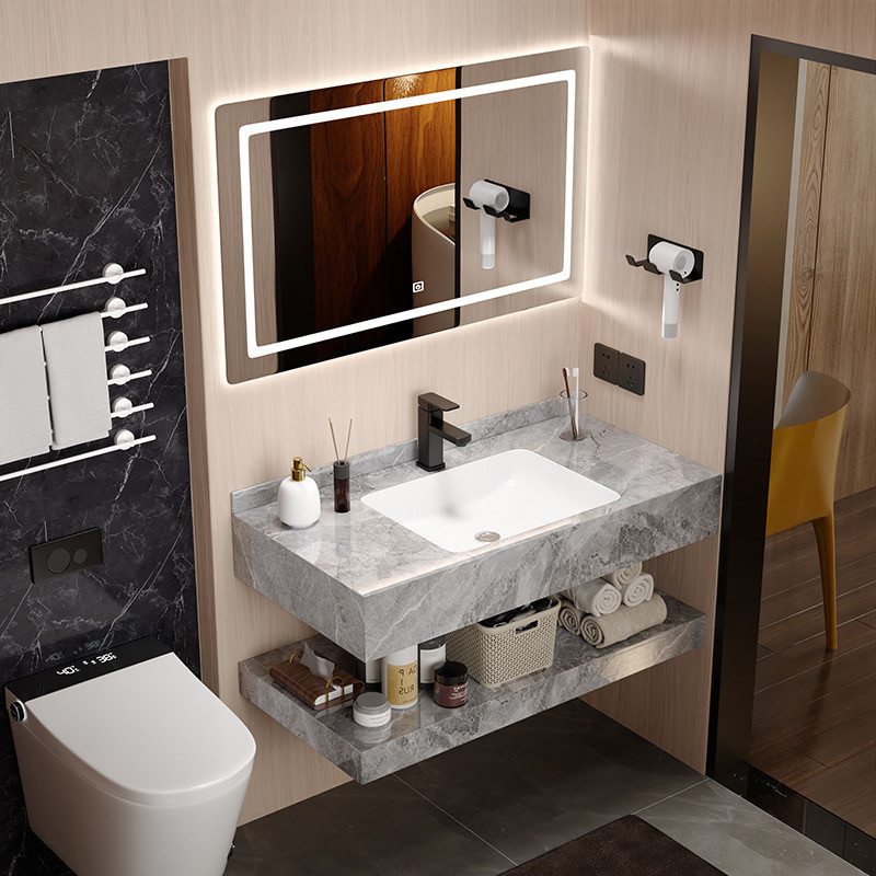 现代轻奢风格双层岩板陶瓷盆新款浴室柜酒店宾馆民宿卫生间洗漱台,家装主材,浴室柜组合,淘宝优惠券,粉丝福利购,淘宝优惠卷
