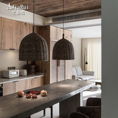 侘寂风藤编吊灯田园日式复古客栈禅意民宿餐厅火锅店卧室茶室客厅