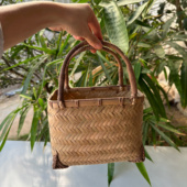 手工竹皮竹藤编包包手提包收纳包外出便携旅行茶具包手提小菜篮