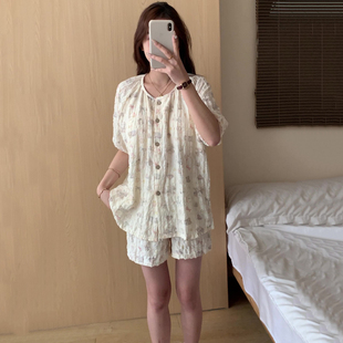 带胸垫睡衣女夏季短袖薄款云朵棉2026新款卡通休闲宽松家居服套装