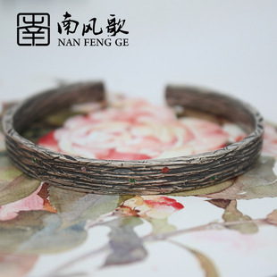 原创设计《枯木逢春》纯银宽口手镯999足银开口镯子男女情侣礼物