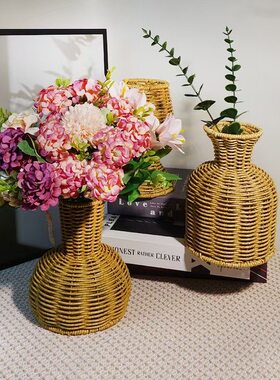 防陶瓷花瓶仿藤编花瓶摆件客厅插花装饰品高级感轻奢风家居小饰品
