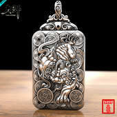 霸气吊牌车挂 纯银吊牌复古银饰个性 实心999足银纳财貔貅吊坠 男士