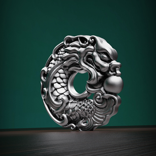 999纯银 鱼化龙实心足银吊坠守护神项链银牌本命年吉祥物霸气男生