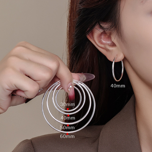 S999通体纯银素圈耳环女简约足银高级感洗睡免摘养耳洞耳圈耳扣