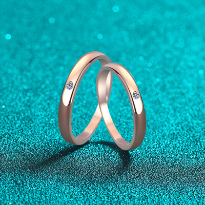 时尚S925纯银全莫桑香槟金情侣戒男女通用光身简约对戒情人节礼物