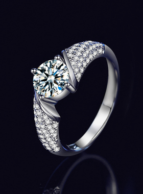 轻奢莫桑钻S925纯银满镶四爪戒指女轻奢小众仿真钻戒送朋友闺蜜