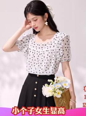 加小码150cm矮个子XXXS显高女装夏装雪纺衫波点碎花短袖小衫上衣