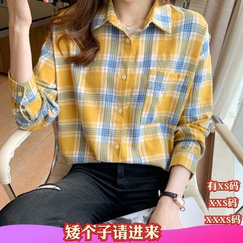 小个子秋季155显高女装加小码XXXS格子雪纺衫开衫衬衫打底衫衬衣
