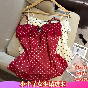 150cm显高女装加小码XXXS夏装矮个子波点系带吊带背心女性感上衣