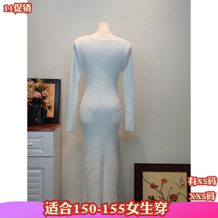 秋季155cm矮个子 搭配XXS女装穿搭长袖V领扭结针织连衣裙女