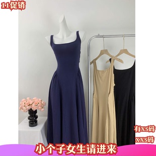 秋季女装矮个子 XXS小个子新款方领背带背心连衣裙收腰裙