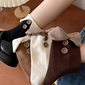 复古翻领纽扣领结袜子女ins风韩系设计袜口翻折精致立体纽扣百搭