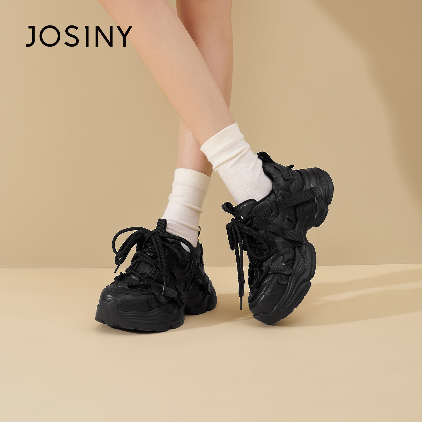 卓诗尼2025秋冬新款加绒老爹鞋时尚舒适厚底增高运动鞋百搭休闲鞋