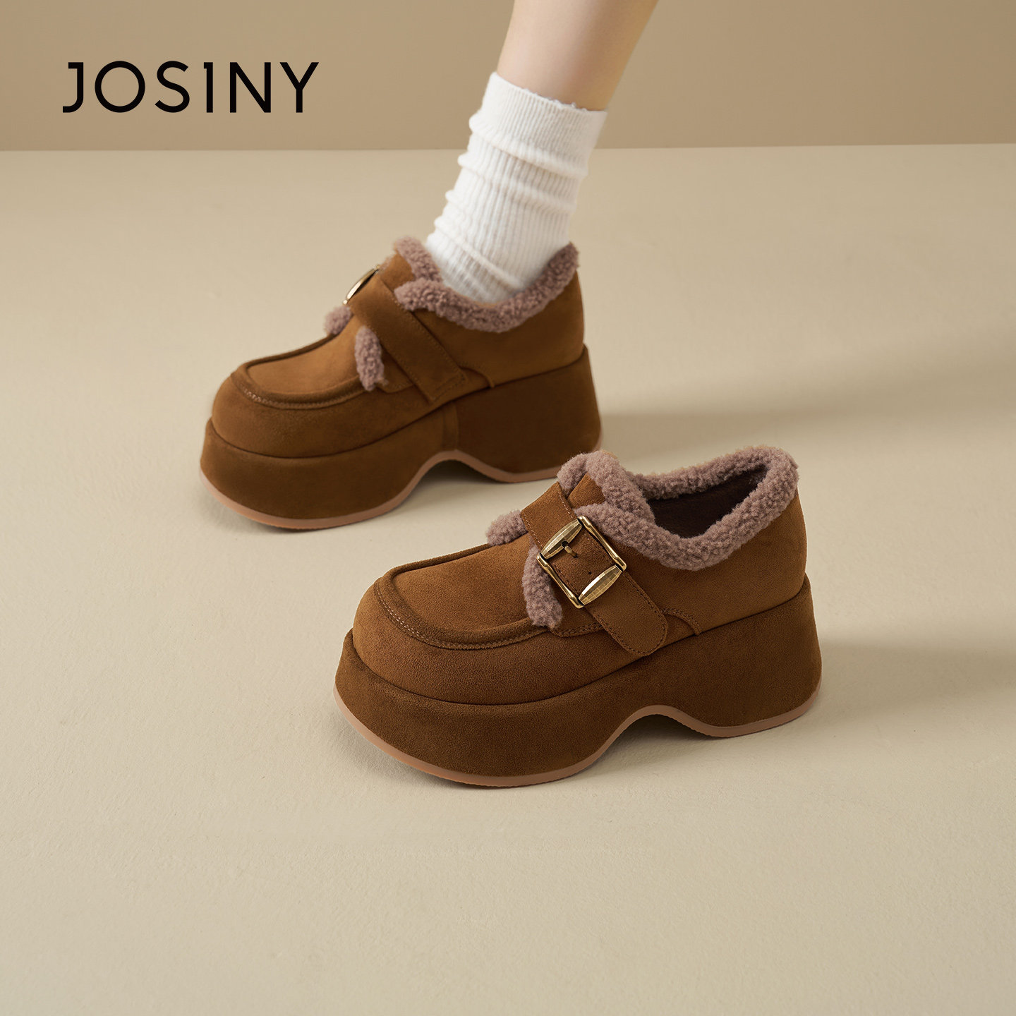 卓诗尼2025秋冬新款厚底小皮鞋时尚舒适学院鞋潮流百搭复古乐福鞋