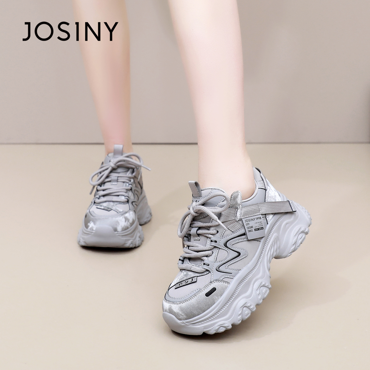 卓诗尼2025秋冬新款厚底休闲鞋时尚舒适显瘦运动鞋潮流百搭老爹鞋