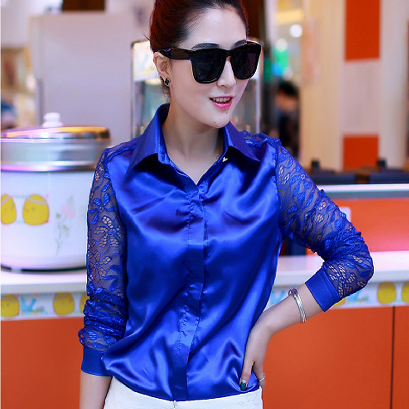 Real silk shirt Satin spring and autumn new pattern Korean Edition lady Self cultivation Large Business Suits Base coat Solid Lace jacketin the Women's clothing/Boutique , Shirt  category - from Buy2taobao.com to provide professional Taobao agent buy service